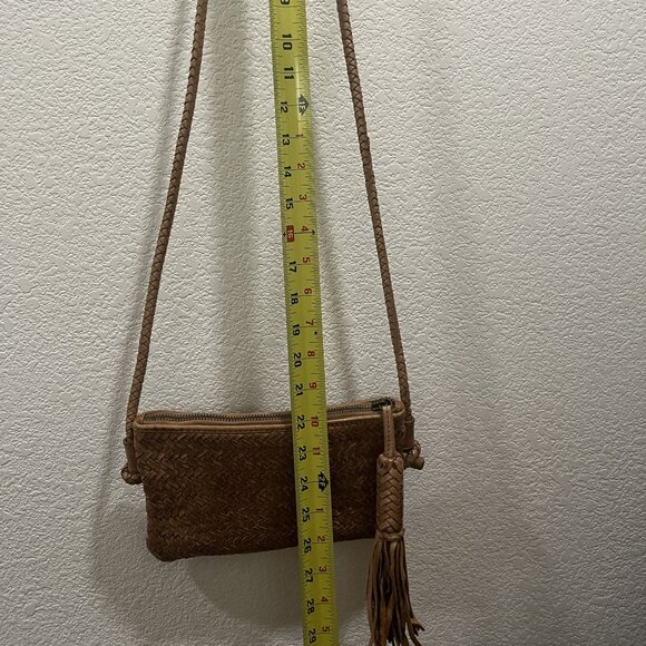 Marta Ponti Saddle Tan Woven Shoulder Cross Body Bag with Fringe Zipper Pull - Picture 6 of 6